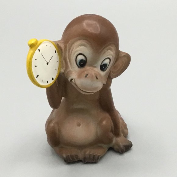 Vintage Italian Glazed Terra Cotta Monkey Figurine Holding Watch / Clock, Cute, - Picture 1 of 8